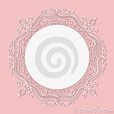 New baby born card. Vector circle lace frame. Vector Illustration