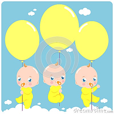 Babies with yellow balloons in the sky. Vector illustration Vector Illustration