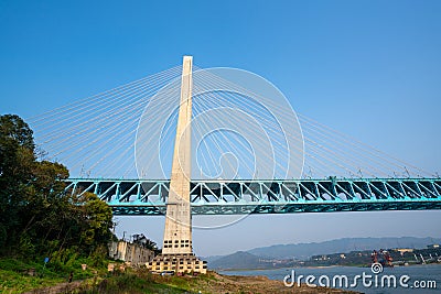New Baishatuo Yangtze River Railway Bridge under blue sky Stock Photo