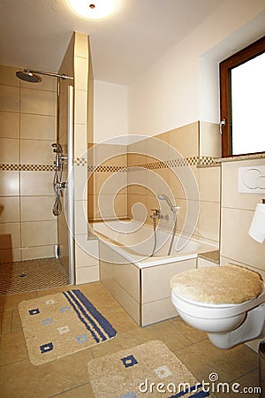 New bathroom in beige brown colours Stock Photo