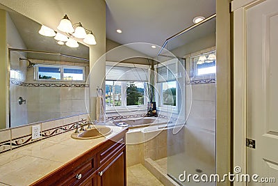 New bathroom conected to master bedroom. Stock Photo