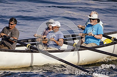 Whaleboat crew training in New Bedford harbor Editorial Stock Photo