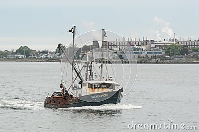 Commercial fishing boat Silverfox nearing New Bedford Editorial Stock Photo
