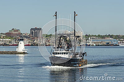 Commercial fishing boat Vila Do Conde leaving New Bedford Editorial Stock Photo