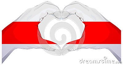 New belarus white red stripe flag two hands make love heart symbol. White Red White Flag symbol of Belarusian protest Vector Illustration