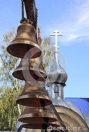 New bells on the background of the chapel in Penza, Russia Editorial Stock Photo