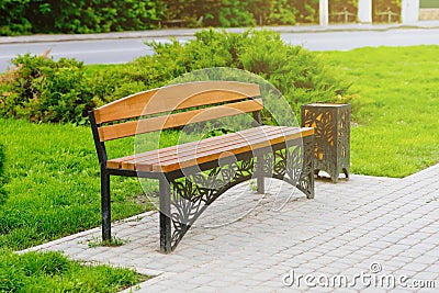 A new bench for rest of citizens and visitors of the city. Editorial Stock Photo
