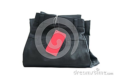 New black trousers with red tagging Stock Photo