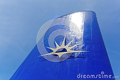 New Blue-Colored Funnel with P and O Cruise Line Logo Editorial Stock Photo