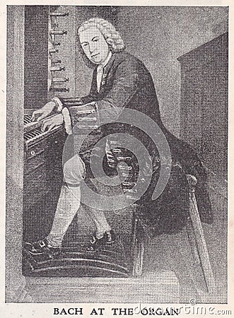 Vintage illustration of Bach at the Organ. Editorial Stock Photo