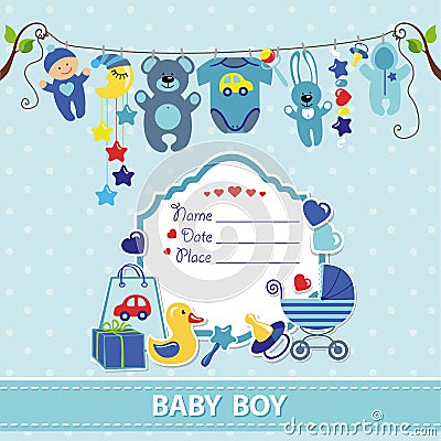 New born baby boy card shower invitation template Vector Illustration