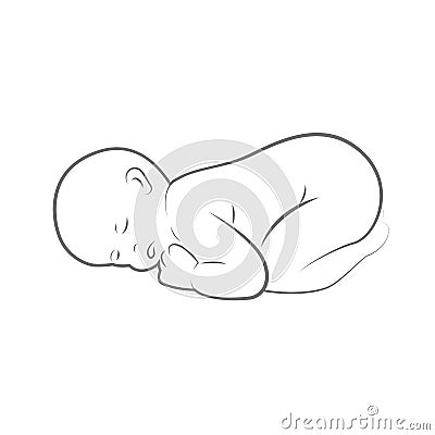 New born baby is sleeping line drawing outlline Vector Illustration