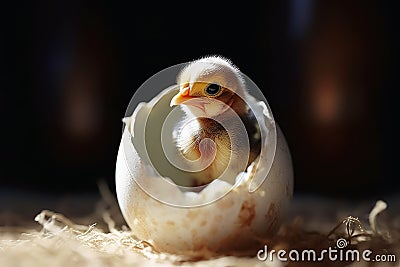 A new born bird looking out of an egg shell Stock Photo