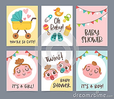 New born greeting card collection Vector Illustration
