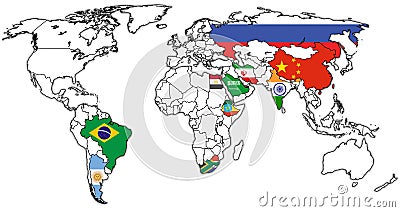 New BRICS member countries territory on world map Stock Photo