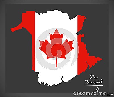 New Brunswick Canada map with Canadian national flag Vector Illustration