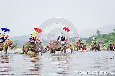 New Buddhist monks in elephant ordination Editorial Stock Photo