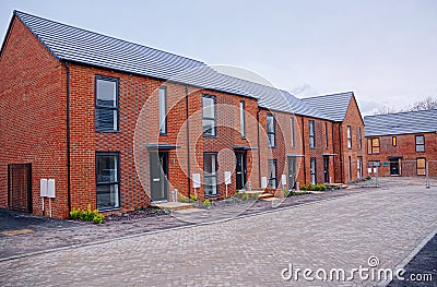 New Build Terraced Houses on construction site, Early morning. Editorial Stock Photo