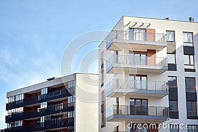 New building condominium. Modern apartment complex exterior. Stock Photo