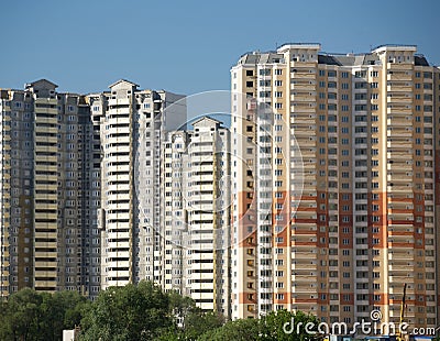 New building construction over clear blue sky in summer day Stock Photo