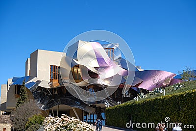 New building designed by the Canadian architect, Frank O. Gehry, and which houses the Marque s de Riscal Hotel, with Editorial Stock Photo