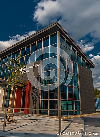 New bus station with glass hall in Brezno town in central Slovakia Editorial Stock Photo