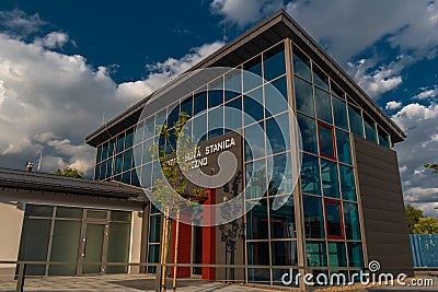 New bus station with glass hall in Brezno town in central Slovakia Editorial Stock Photo