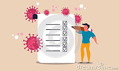 New business normal after the pandemic. A man with a pencil make a todo list of plans to be made vector illustration. The results Vector Illustration