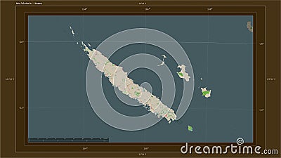 New Caledonia highlighted - composition. Topo French Stock Photo