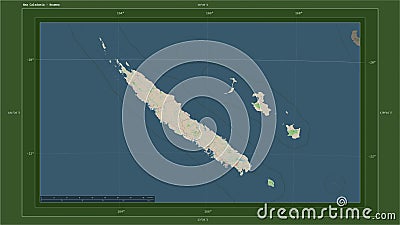 New Caledonia highlighted - composition. Topo German Stock Photo