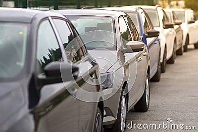 New car, cars, vehicles in a row for sale Stock Photo