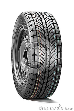 New car wheel. Tire tread, side view. 3D Stock Photo