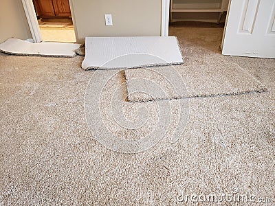 New carpet installed in the bedroom of a house Stock Photo