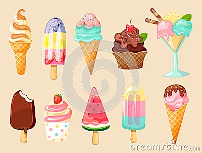 New Ice cream collection of summer delicious. Vector Illustration