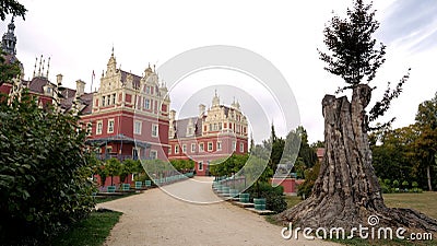 Bad Muskau, Germany. New Castle in Muskau Park. UNESCO heritage site. Editorial Stock Photo