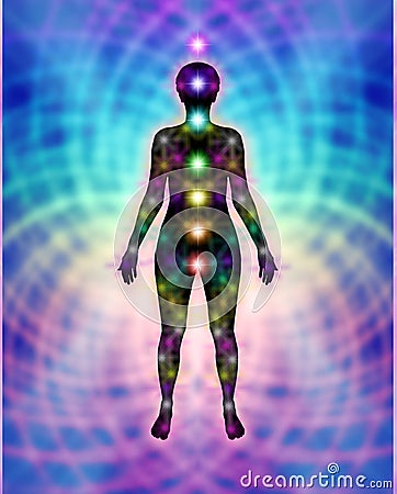 New Chakras and Energy Matrix Field Diagram Stock Photo