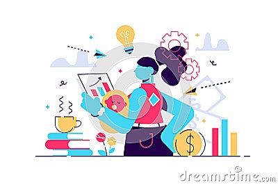 Multitasking busy mom and business woman Vector Illustration