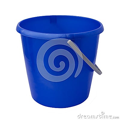 New, classic, plastic bucket. Blue bucket isolated on a white background Stock Photo