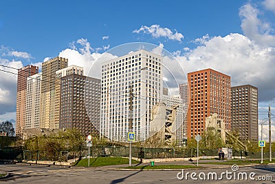 A new complex of high-rise residential buildings on the site of demolished old buildings. Dense urban development in a Editorial Stock Photo