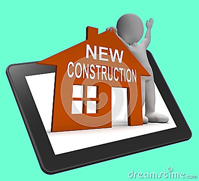 New Construction House Tablet Shows Newly Built Property Stock Photo