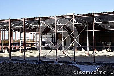 New construction warehouse warehouse logistics. Installation of metal structures Stock Photo