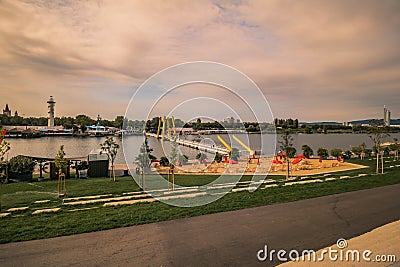 The new Copa Beach on the New Danube in summer, in Vienna, Austria Editorial Stock Photo