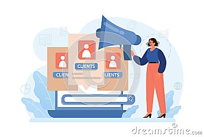 New customers search. Character web searching. Business development Stock Photo