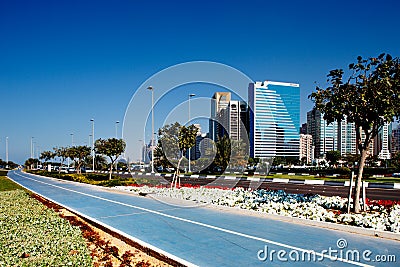 New cycle lanes of the popular Abu Dhabi Corniche Stock Photo