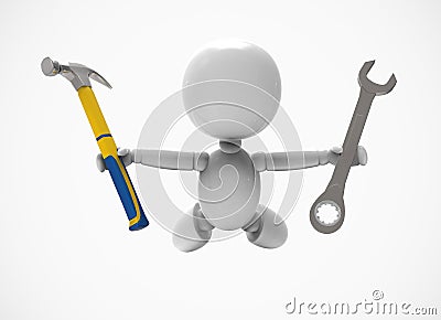 New 3D people - hammer and wrench Stock Photo