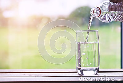 New day with glass of water Stock Photo