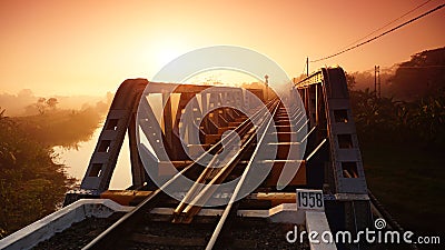 A new day on the old railway bridge Stock Photo