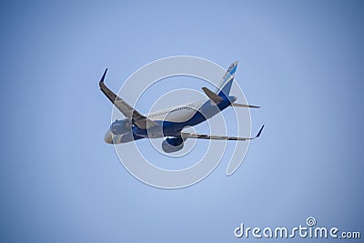 New Delhi, India, April 16 2023 - Indigo Airbus A320 take off from Indra Gandhi International Airport Delhi, Indigo domestic Editorial Stock Photo