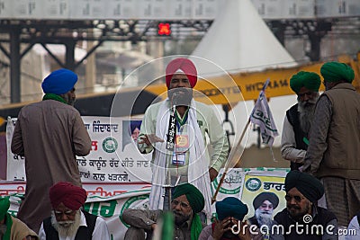 New Delhi, India - DECEMBER 06, 2020 : Farmers are protesting against the new farm laws in India, Farmers protest at Delhi-Haryana Editorial Stock Photo