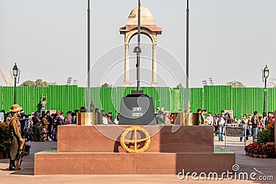 New Delhi, India - February , 2019. Amar Jawan Jyoti, memorial at India Gate in New Delhi Editorial Stock Photo